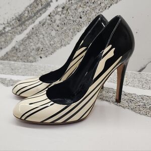 Sergio Rossi Patent Leather Pumps – Abstract Paint-Splash Stripe Print | IT 38.5